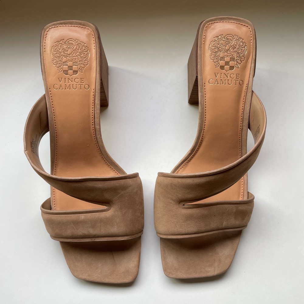 Vince Camuto Tan Double Strap Block Heel Sandals